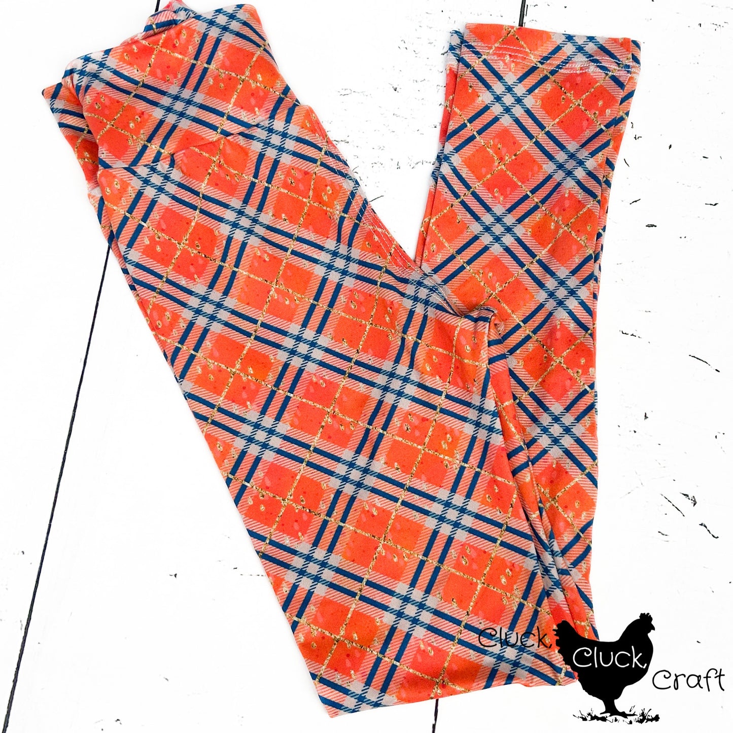 LilliAnn Leggings, Coral, Orange, and Teal Plaid