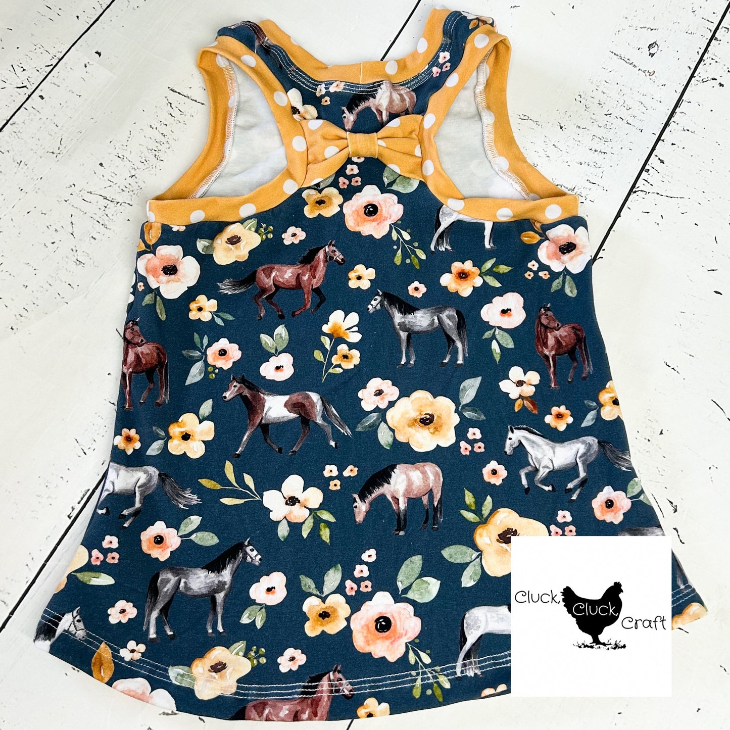 Lucy Bow Back Tank, Horses and Flowers