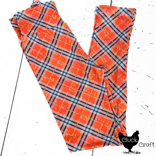 LilliAnn Leggings, Coral, Orange, and Teal Plaid