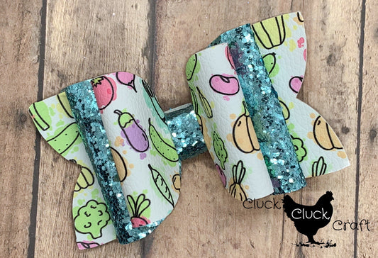 Lucy Mae Bow, Veggie Splash with Teal Glitter